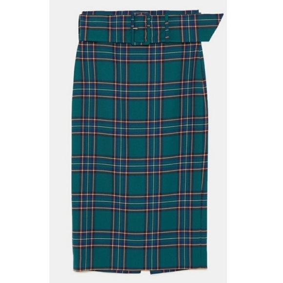 Zara Green Plaid Pencil Skirt - Picture 2 of 3
